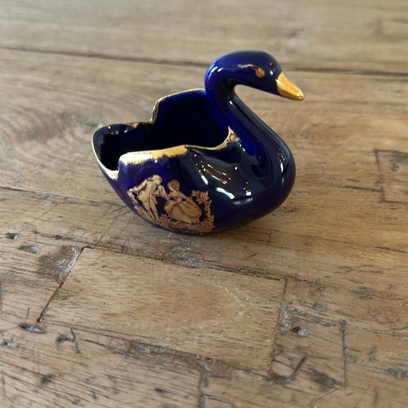 Imperial Limoges Cobalt Blue made in Francegold trim swan for salt